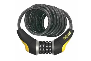 Замок Onguard DOBERMAN кодовый на 4 цифры, спиральный трос 185см х 12мм, поворотный держатель на раму Замок Onguard DOBERMAN кодовый на 4 цифры, спиральный трос 185см х 12мм, поворотный держатель на раму
