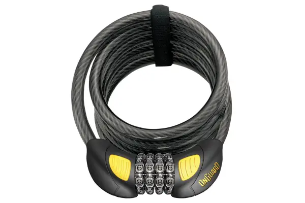 Замок Onguard DOBERMAN GLO кодовый на 4 цифры с LED-подсветкой, спиральный трос 185см х 12мм, поворотный держатель на раму - OnGuard - Магазин ВелоБуча Замок Onguard DOBERMAN GLO кодовый на 4 цифры с LED-подсветкой, спиральный трос 185см х 12мм, поворотный держатель на раму - Магазин ВелоБуча