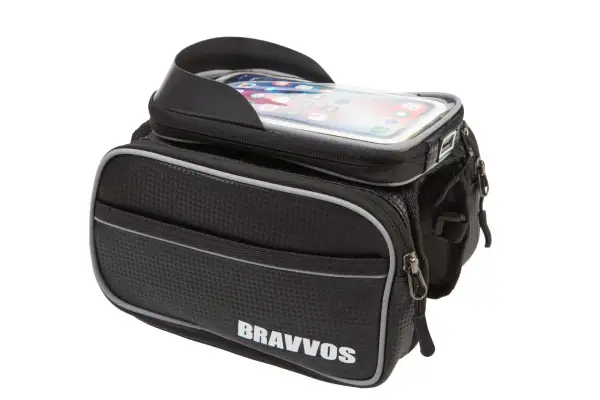 Велосумка на раму 20,5*14 см BRAVVOS QJ-001 чорний з відділенням для смартфона AM (брендоване пакування) - Магазин ВелоБуча