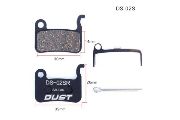 Колодки гальмівні disc Напівметал DUST DS-02S Shimano M975/966/596/800/765/775/601/665/585/545/535, R-505, S-500, JAK-7 AM (брендоване пакування) - Магазин ВелоБуча