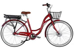 Велосипед с электроприводом 28" ST Dorozhnik eAQUAMARINE BH рама-19" 36B 13А*ч 500Вт бордовый YS 2476 с корзиной 2026