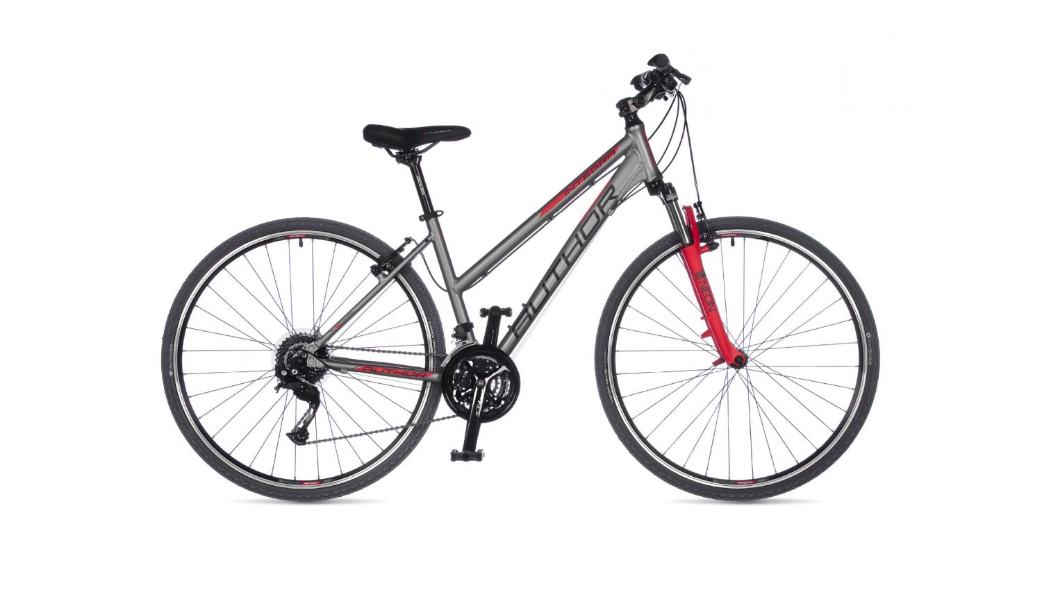 Велосипед AUTHOR (2023-24) Integra 28, рама 17, колір-сріблястий // червоний - Магазин ВелоБуча